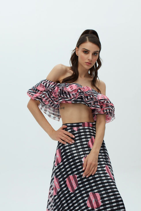 FLORAL PRINT FLOUNCE LONG SKIRT